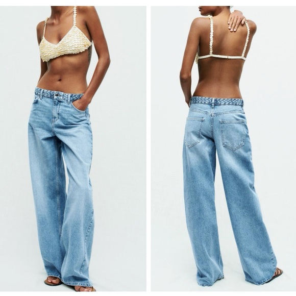 Zara Denim - ZARA high rise braided waist wide leg jeans